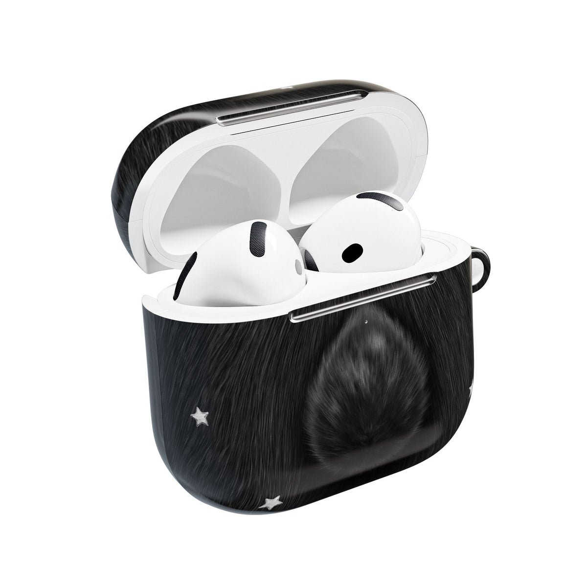 Black Bunny Stars AirPods Case open