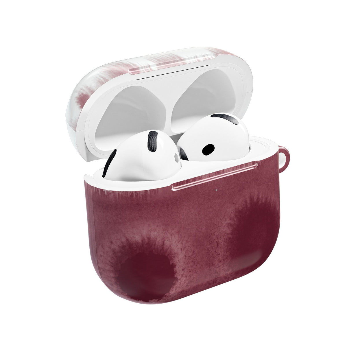 Watercolour Bleed Burgundy AirPods Case open