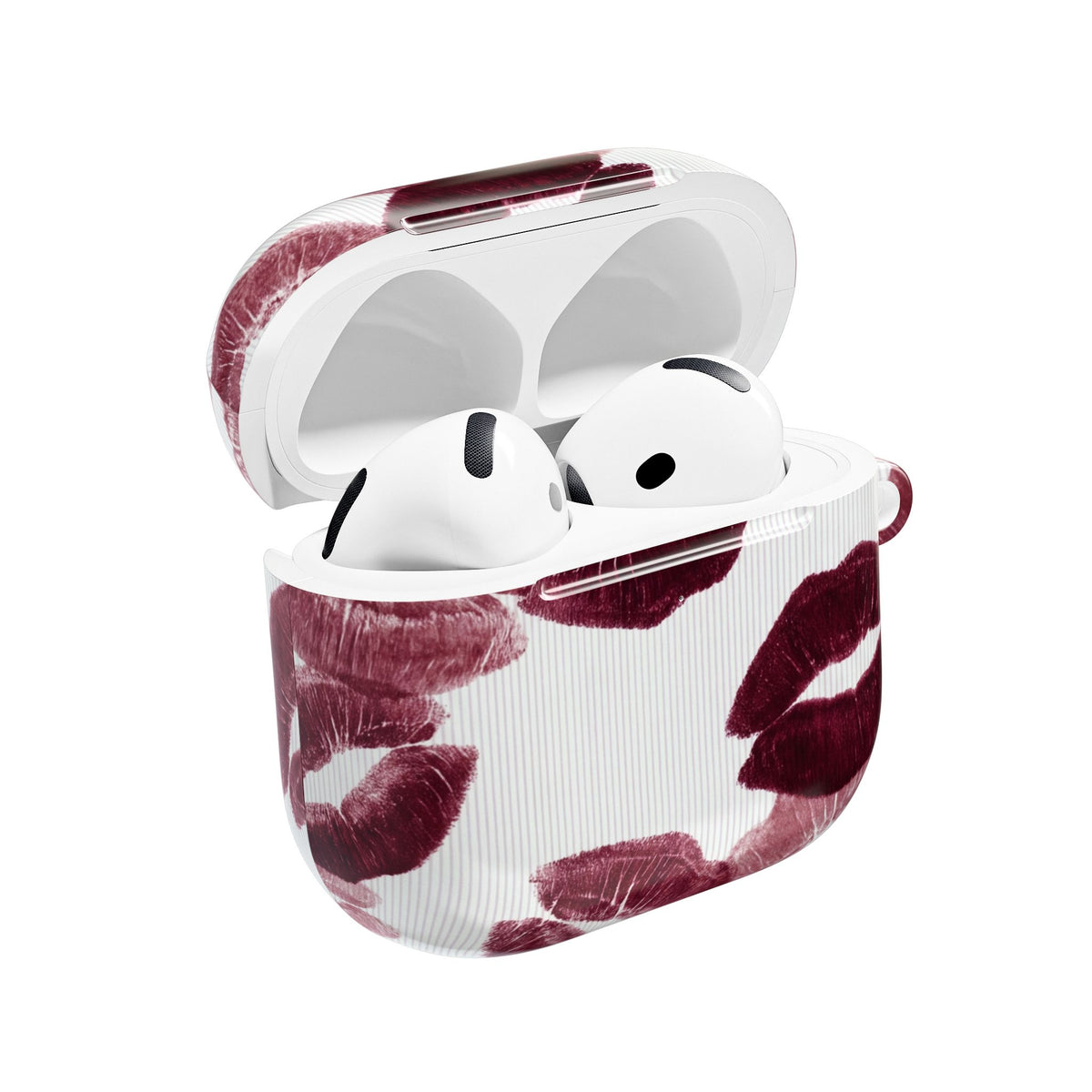 Burgundy Kisses AirPods Case open