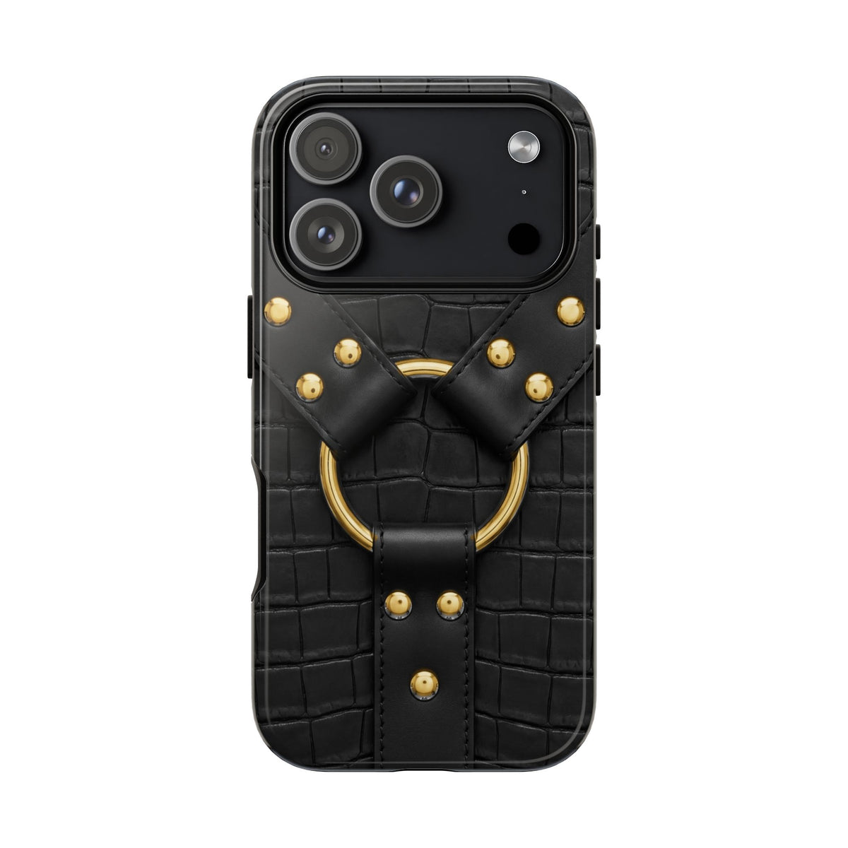 Croc Harness Black Gold Tough Case on iPhone 18 Pro