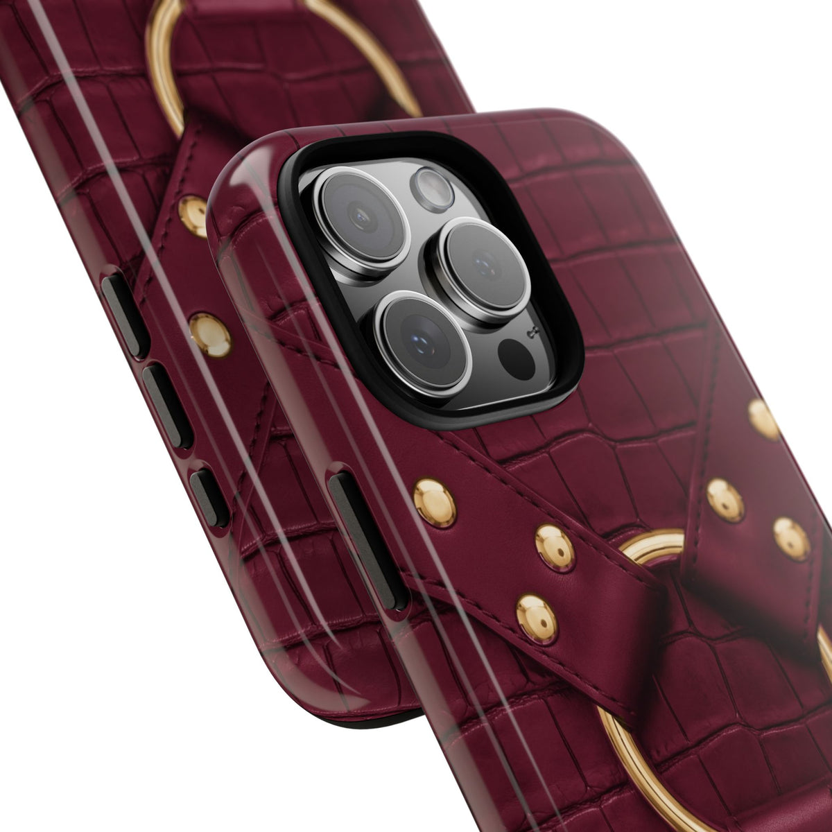 Croc Harness Burgundy Gold Tough Case close-up