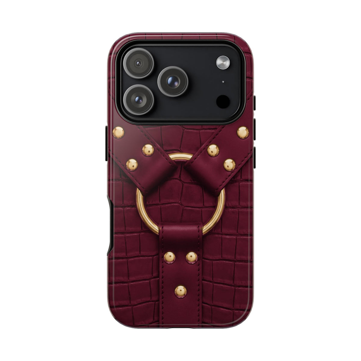 Croc Harness Burgundy Gold Tough Case on iPhone 18 Pro