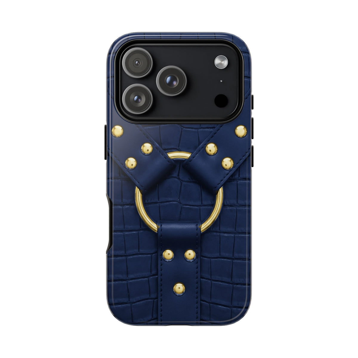 Croc Harness Navy Gold Tough Case on iPhone 18 Pro