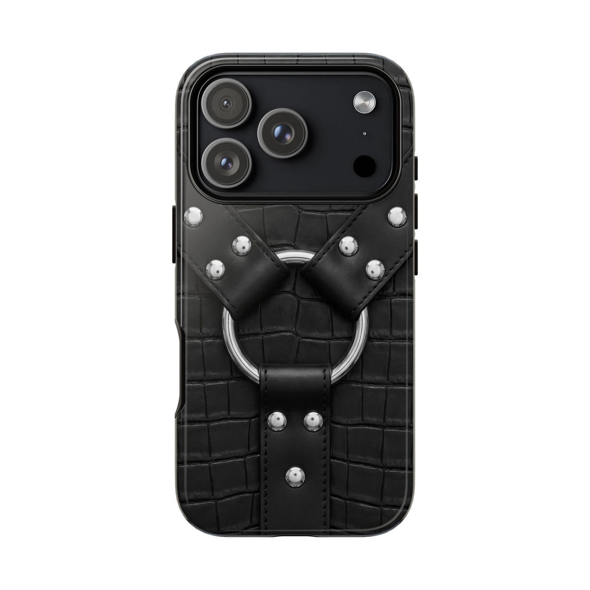 Croc Harness Black Silver Tough Case on iPhone 18 Pro
