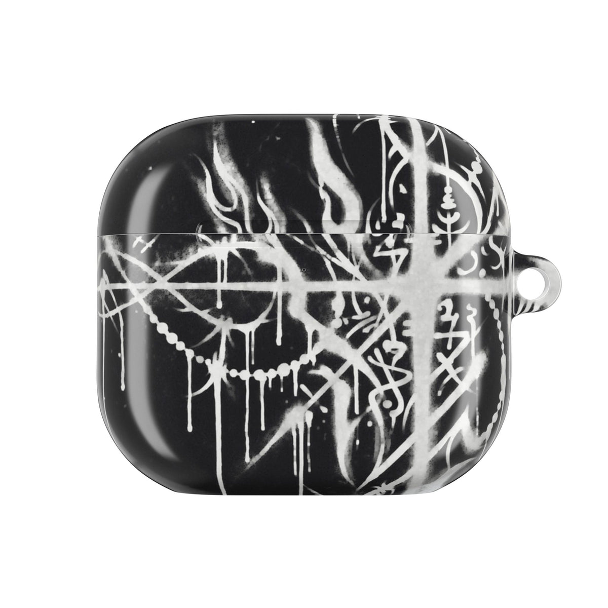 Graffiti Sigil White on Black AirPods Case front
