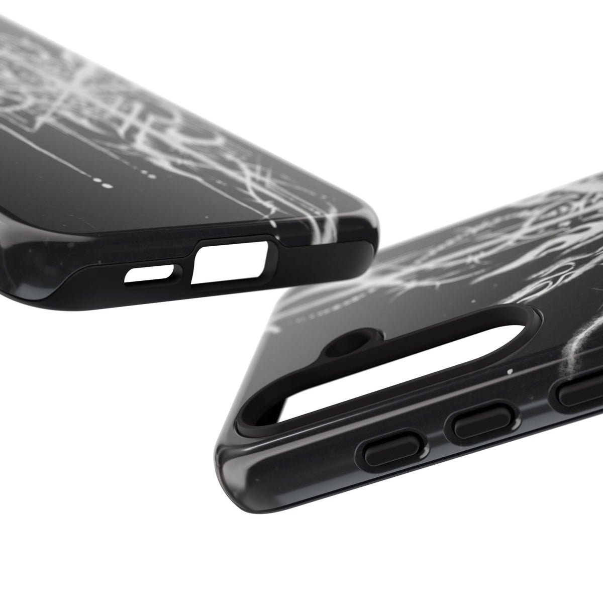 Graffiti Sigil White on Black Tough Case, edge and port detail