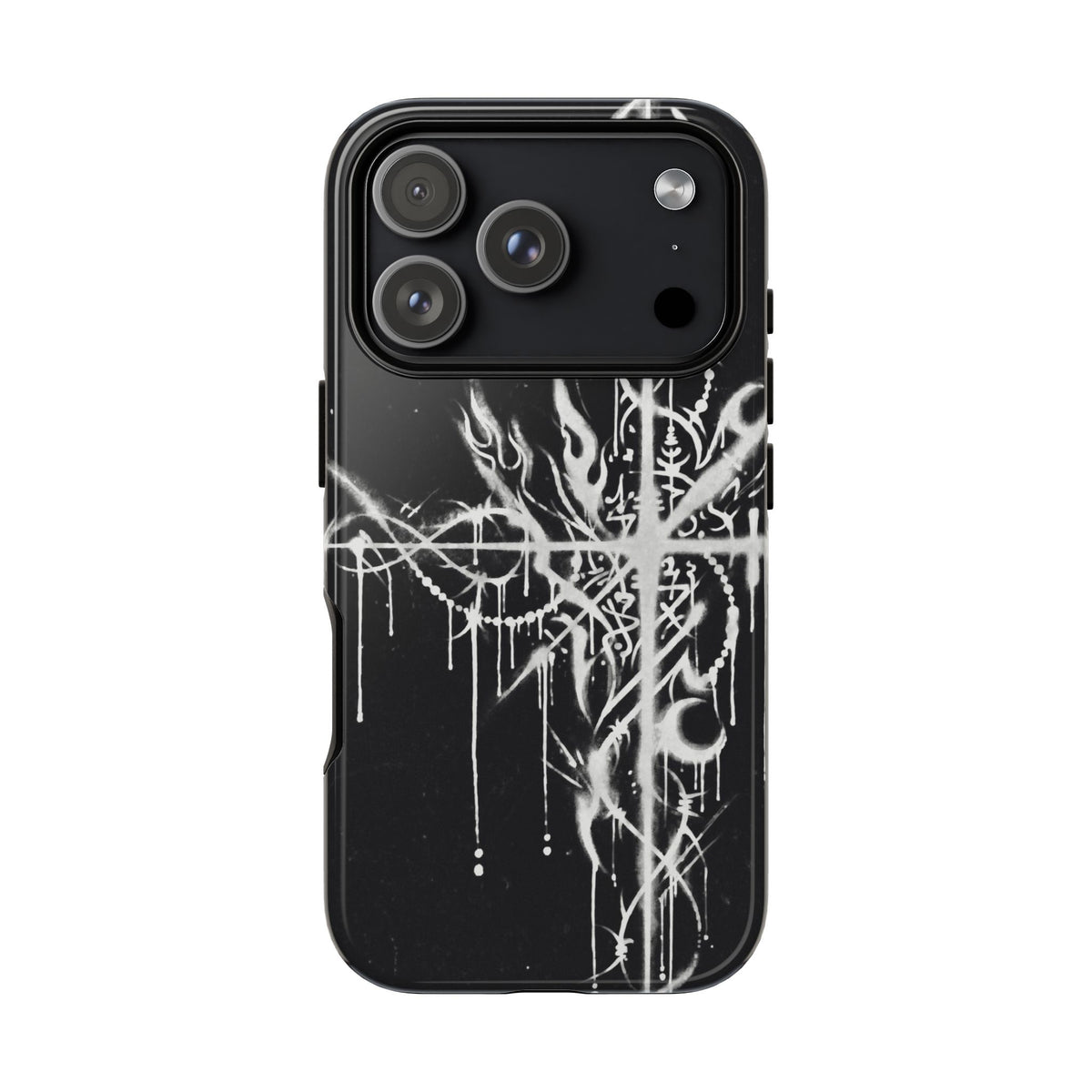 Graffiti Sigil White on Black Tough Case on iPhone 18 Pro