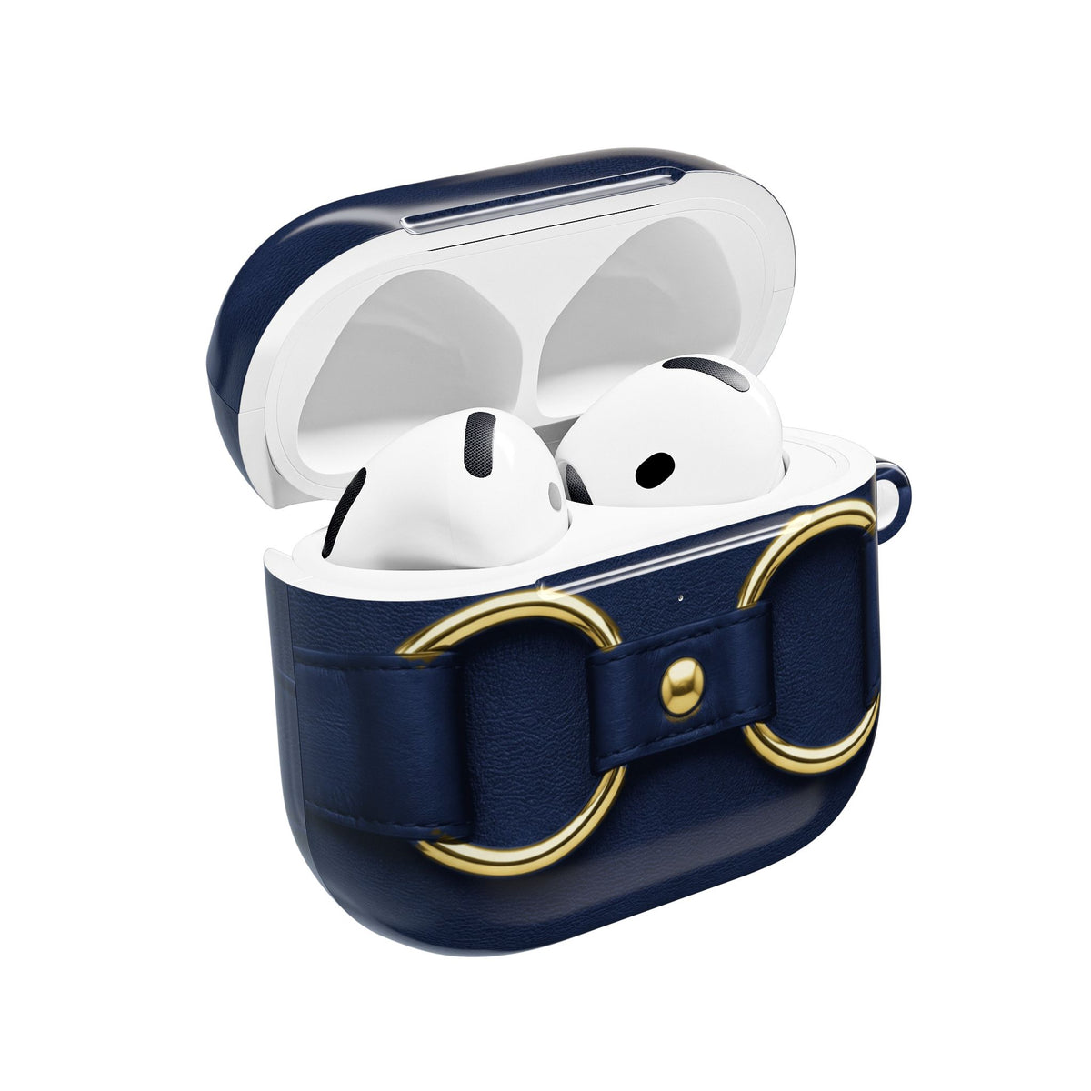 Double Ring Navy Gold AirPods Case open