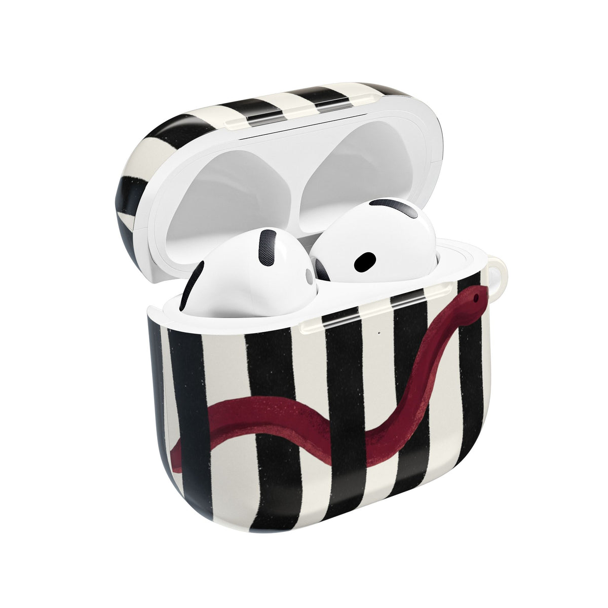 Red Snake Stripes AirPods Case open