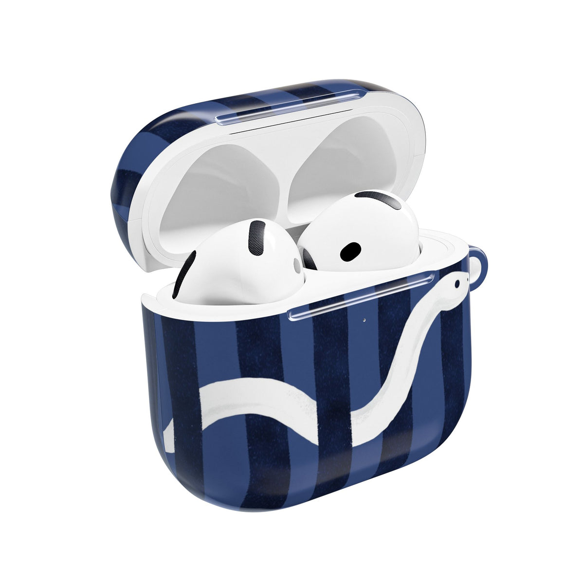 Navy Snake Stripes AirPods Case open