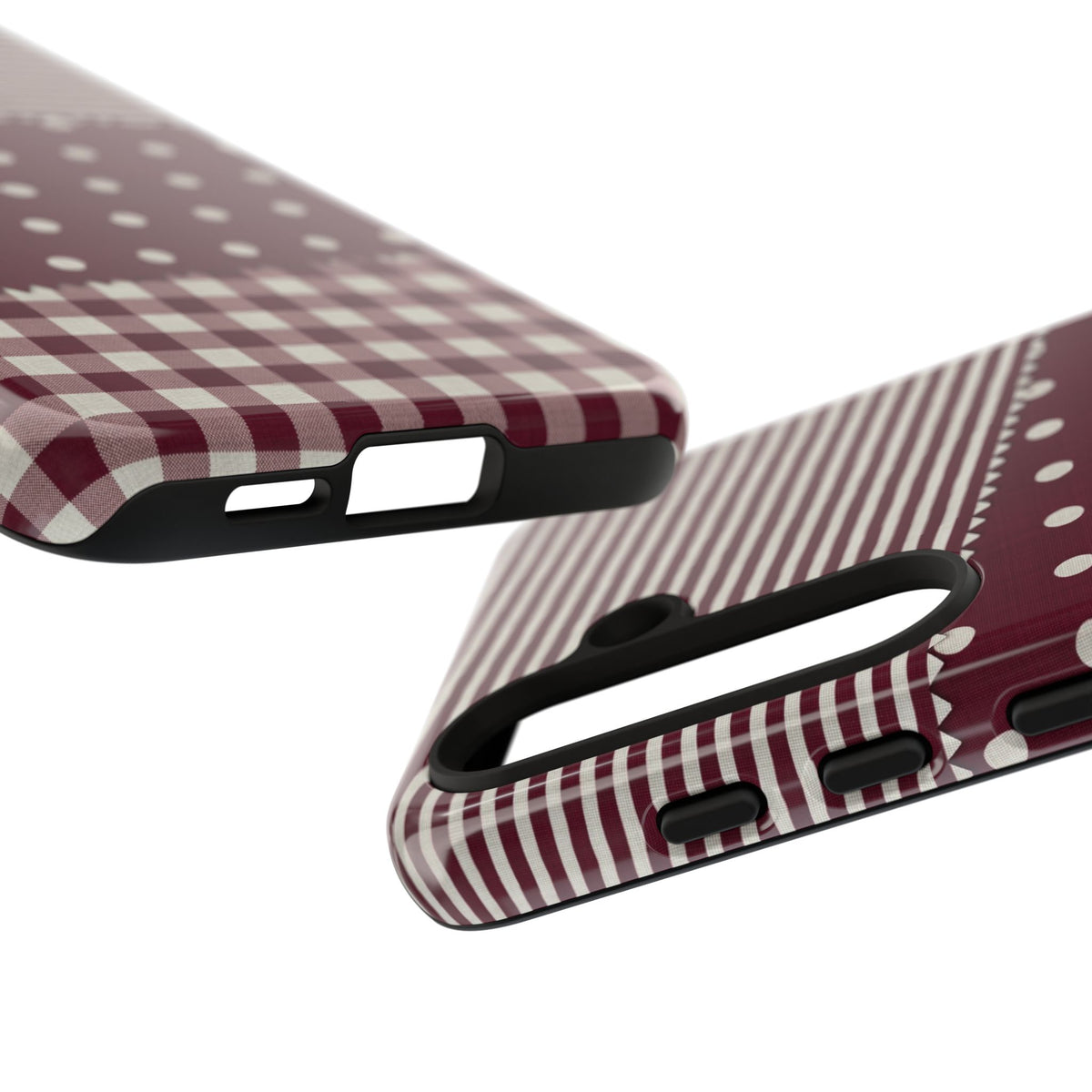Textile Swatches Burgundy Tough Case, edge and port detail